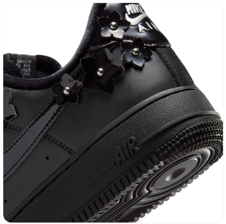 Nike Air Force 1 Low Triple Black Floral Charm