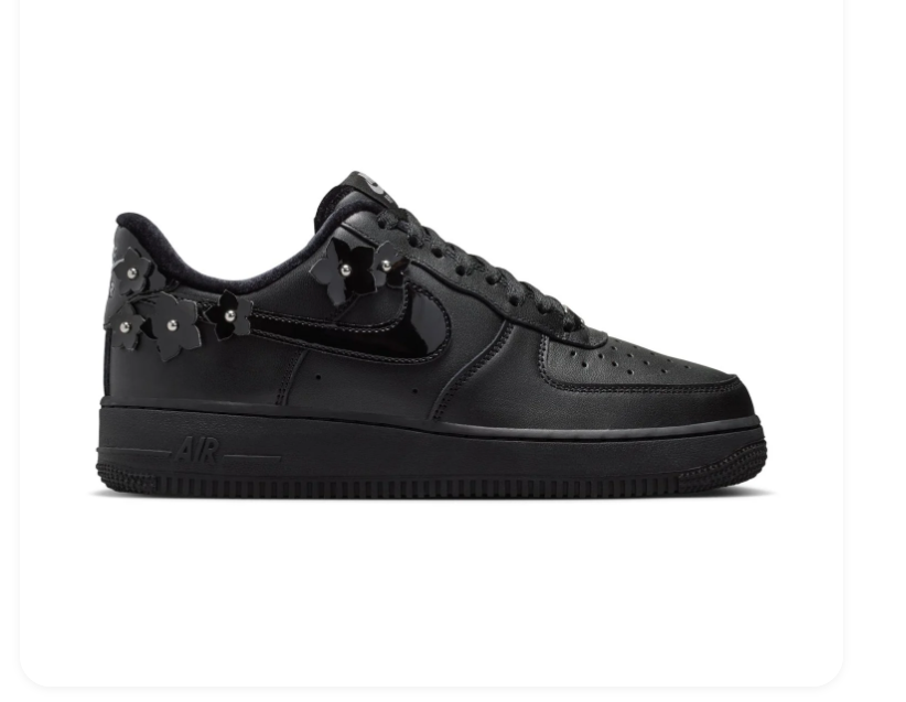 Nike Air Force 1 Low Triple Black Floral Charm